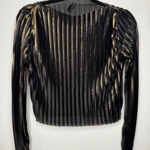 Zara metallic Gold/ Black pleated long sleeved evening Top